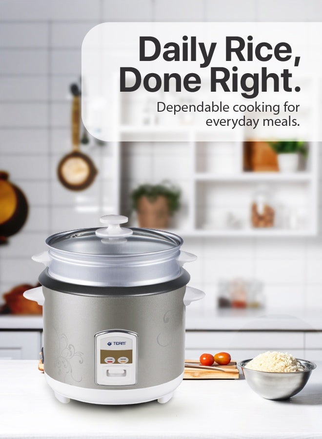 Team 2.2L Rice Cooker & Food Steamer – Non-Stick Pot, Auto Cook & Keep Warm, 900W Electric Kitchen Appliance – Silver - Image 3